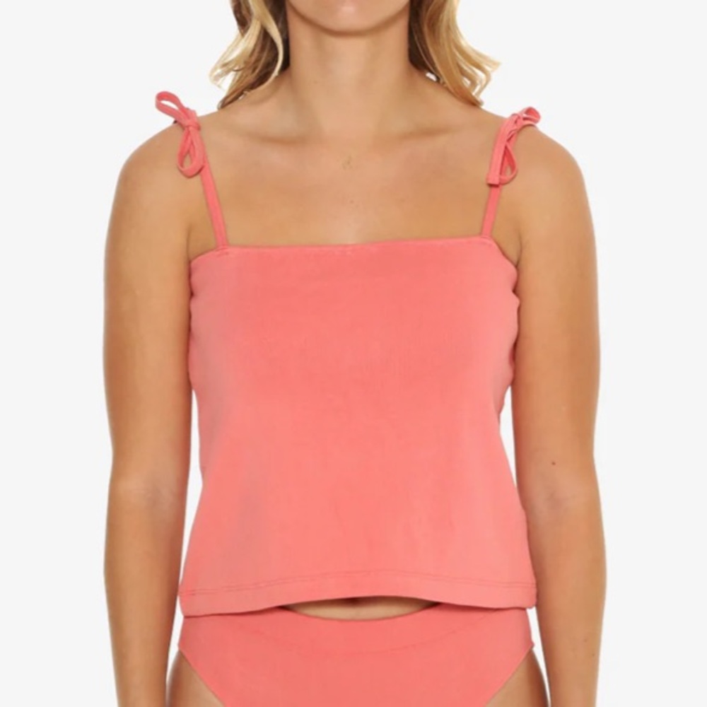 Nico Plant Dyed Organic Cotton Petra Ribbed Singlet Crop Top Coral Pink Women XL